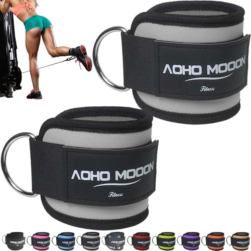 AOHO MOOON Ankle Strap (2 Pieces) for Cable Machine Women - Gym Workout Leg Strap, Premium Padding Ankle Cuffs, Glute Kickback Exercises Equipment, Pulley Attachment, One Size Fit All - color: Gray