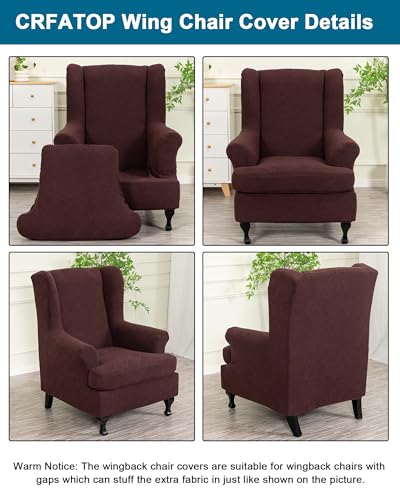 CRFATOP 2 Piece Stretch Wingback Chair Cover Printed Wing Chair Slipcovers Spandex Fabric Wingback Armchair Covers with Elastic Bottom for Living Room Bedroom Wingback Chair,C28 - color: Color C28