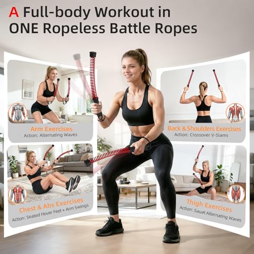 Abahub Weighted Ropeless Battle Rope, Portable Silent Cordless Battle Ropes, Space Saving Home Gym No Battle Ropes with Storage Bag, 2PCS Red - Set B - color: Red