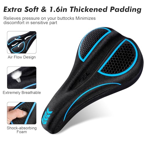 Bike Seat Cushion Gel Padded Bike Seat Cover Extra Soft Comfy for Men Women Comfort,with Peloton Stationary, Exercise, Mountain Bikes, Road & Electric - color: Blue