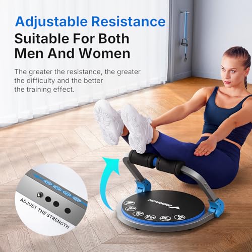 MERACH Ab Machine, Sit Up Exercise Equipment with 3 Adjustable Resistance Levels, Automatic Rebound Ab Crunch Machine for Core Workout, Ab Workout Equipment for Stomach - style: Round(Blue)