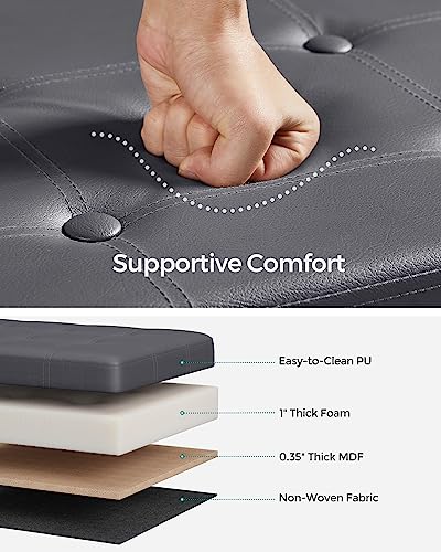 SONGMICS Mazie Collection - 43 Inches Folding Storage Ottoman Bench, Ottoman with Storage, Foot Rest Stool, Load 660 lb, for Living Room, Synthetic Leather, Dark Gray ULSF070G01 - color: Dark Gray, size: 15"D x 43"W x 15"H