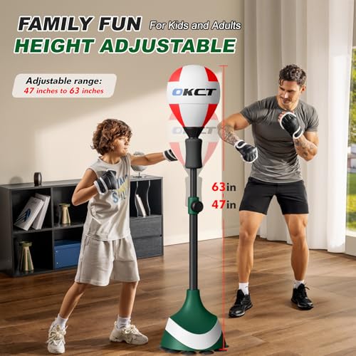 OKCT Punching Bag with Stand,Reflex Bag,Suction Cup Base | Adjustable Height,Boxing Equipment for Adults & Teens,Home Gym,Speed Training, Hand-Eye Coordination&Fitness - color: Green