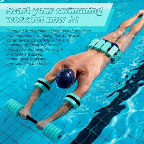 Soulchen Pool Exercise Set Including Long Aquatic Exercise Dumbbells,Pool Ankle Weights,Swim Belt,Water Aerobics Water Aerobics Equipment Set for Full Body Swim Training Kit - color: Blue Green, size: Middle