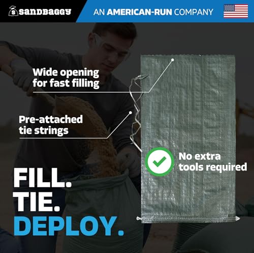 Sandbaggy - Heavy Duty Empty Sandbags For Flooding (14" X 26") - Poly Sand Bags For Flood Barrier, Weight, Construction, Earth Bag Homes - Reusable, UV Resistant - Tie Strings Attached (10 Bags) - size: 1 Count (Pack of 10)