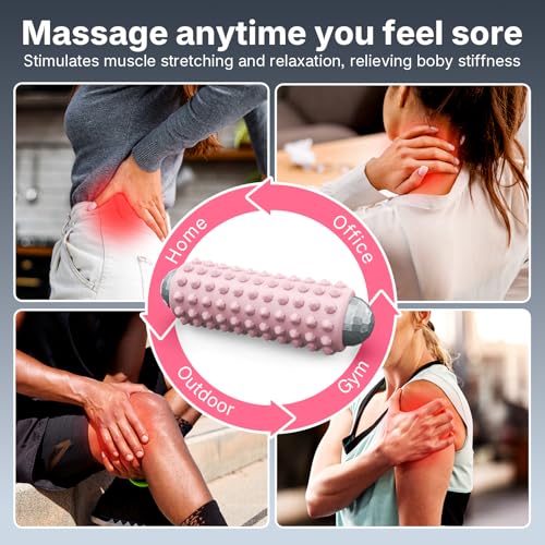 Mini Electric Massage Roller 4 Speeds Vibrating Massage Ball, 2-in-1 Portable Muscle Massager Gun & Roller for Muscle Relief, Detachable Heads, Rechargeable, For Fitness, Office, Travel (Pink) - color: Pink