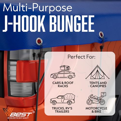 Bungee Cords with Hooks 48 Inch - 12Pc Heavy Duty Outdoor 4ft Bungees | UV & Weather Resistant Strong Bungie Chords - Black Bunjee Straps 4 foot - Long Bungy Cord Set 200lb Strength - size: 48" (12 Piece)