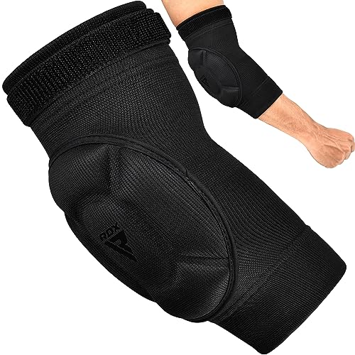 RDX Elbow Pads, Muay Thai MMA Kickboxing Sparring Elbow Guard, Martial Arts Striking Protection,Wrestling Basketball Adjustable MTB Volleyball Compression Padded Sleeve, Men Women - color: Black Black, size: X-Large