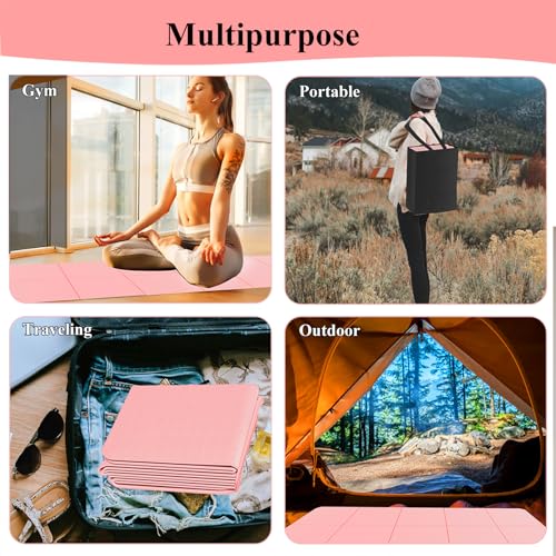 Yoga Mat for Travel, Non-Slip Yoga Mat, Exercise Mat 1/4" Thick Yoga Mat Foldable, Perfect for Pilates, Outdoor & Travel, TPE Anti-Slip Yoga Mat with Carry Bag - color: beige