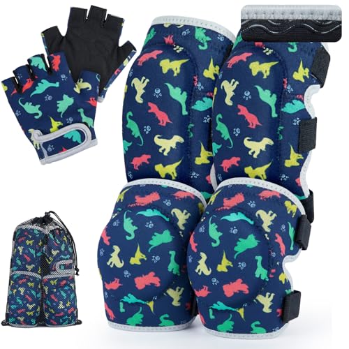Soft Toddler Knee Pads and Elbow Pads Set with Bike Gloves | Non-Slip Toddler Knee Pads for Boys Girls 2-4 Years, Breathable Kids Protective Gear for Balance Bike, Scooter, Bicycle - color: Blue