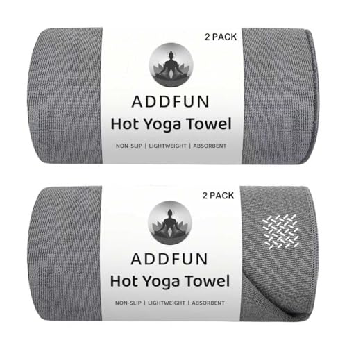 Hot Yoga Towel, 2 Pack Yoga Mat Towel with Grip Dot Non Slip Yoga Towels for Hot Yoga Sweat Absorbent Microfiber Pilates Towel for Bikram Exercise and Fitness