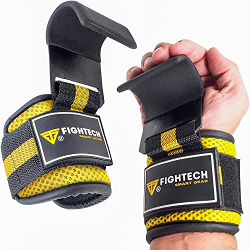 Premium Weight Lifting Hooks (Pair) - Heavy Duty Hand Grip and Wrist Straps Support - 9 mm Neoprene Padded for Deadlifts, Pull Ups, and Shrugs - Durable Workout Accessories for Men and Women - color: YELLOW