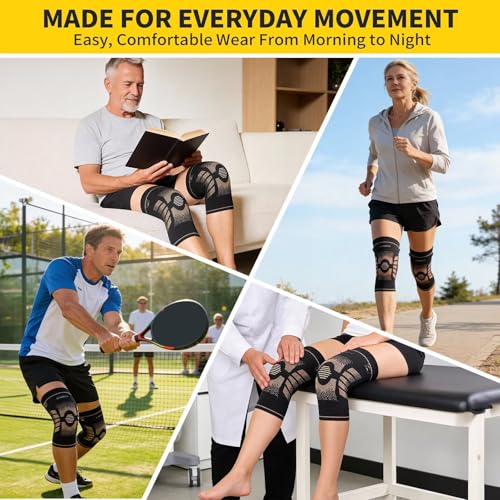 CAMBIVO 2 Pack Copper Knee Brace for Women Men, Pain Relief Knee Support, L | Copper infused for pain relief & circulation | Pull tabs easy on/off | Non-slip compression for arthritis, running, gym - size: Large