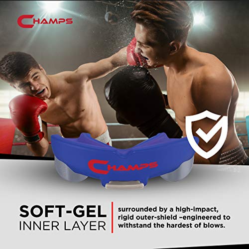 Champs MMA Breathable Mouth Guard for Boxing, MMA, Jiu Jitsu, Muay Thai, Wrestling & Combat Sports – Easy Fit, Boil & Bite Design Mouthpiece – Durable Boxing Mouthguard for Men & Adults, Case Included - color: Blue
