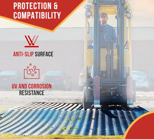 Mytee Products 3' x 8' Ground Protection Mats with Double Sided Diamond Plated Tread Design - High Density Polyethylene Mat, Easily Supports 90 Ton Loads on Lawns, Dirt, and Any Other Areas - color: Black, size: 1 - Pack