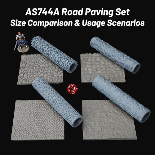 AUSPDICE RPG Terrain Texture Roller for Foam and Clay Modeling | Professional for Dungeon Walls,DND Terrain Sets,TTRPG Buildings,and Role Playing Table Maps- AS744A Road Paving - color: As744a Road Paving Set