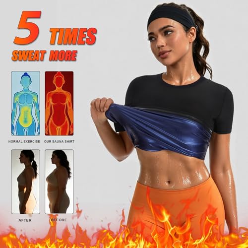 Sauna Suit Shirt For Women Waist Trainer Sweat Vest Workout Fajas Heat Trapping Athletic Tee Top Compression Body Shaper - size: Medium