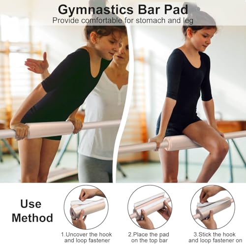 Tepemccu Gymnastics Bars, Adjustable Gymnastic Horizontal Bars for Kids | 5-Height Adjustable 34.8"-50.8", Foldable for Home Training, Include Children Gymnastics Rings and Bar Pad, Indoor Outdoor - color: Beige with mat