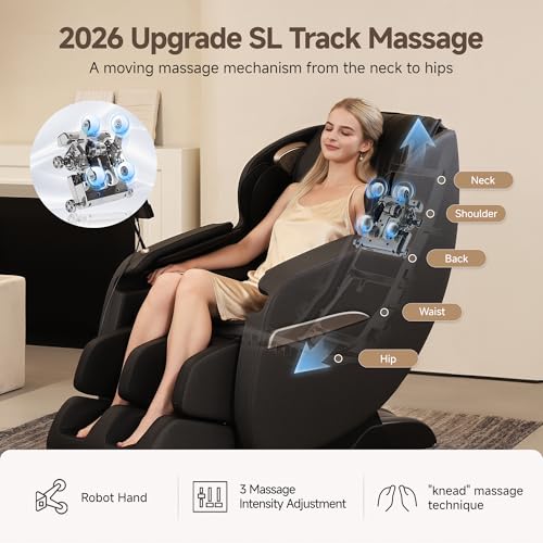 Real Relax 2026 Upgraded 2D SL-Track Massage Chair,Recliner Full Body Zero Gravity with 8 Auto Modes and Upgraded LCD Screen,Added Voice Broadcast,Headrest Cushion,Child Lock and Pause Button,Black - color: Black