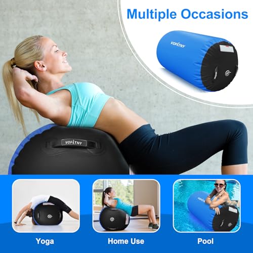 VOFiTNY Gymnastics Tumbling Equipment Air Barrel Inflatable Octagon Tumbler Roller Back-bend Trainer Cheerleading Without Pump - color: Blue/Black No Pump, size: 4'L x 2.5'D