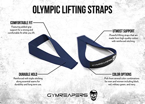 Gymreapers Olympic Lifting Straps for Weightlifting, Snatch, Clean, Powerlifting, Strongman, Deadlifts - Durable Cotton with Reinforced Stitching (Pair) - color: Navy