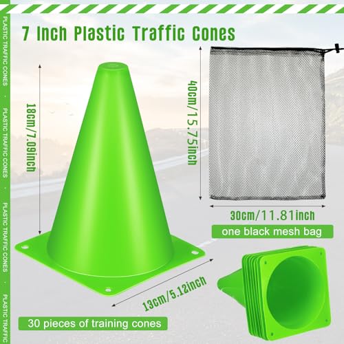 Syhood 30 Pack 7 Inch Plastic Traffic Cones Sports Training Agility Marker Mini Cones for Soccer, Skating, Football, Basketball, Indoor and Outdoor Games Sports Practice Equipment - color: Green