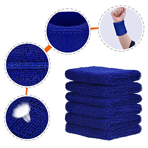 Willbond Wrist Sweatbands, Sports Sweatbands for Competition, Sweat Absorbent, for Basketball, Tennis, Football, Running and Work (Pack of 6) - color: Blue