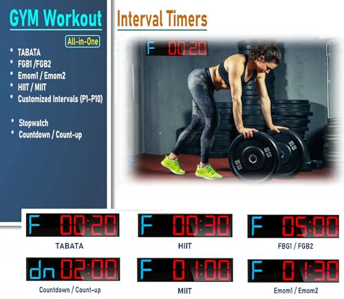 26'' Extra Large Home GYM Timer Clock, Programable Workout Interval Timer, Digital Wall Clock, with 7-color Night Light, 8 Alarm Clocks, Calendar/Temperature, Countdown & Stopwatch (Blue & Red)