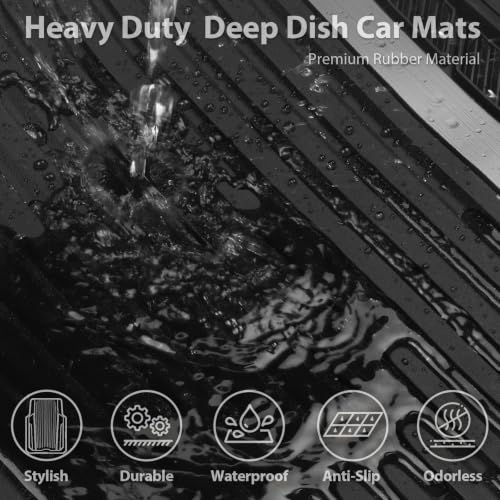 CAR PASS Heavy Duty Rubber Car Mats Metallic, Aluminum Film All Weather Floor Mats Waterproof Universal Trim to Fit Automotive SUV Sedan Van Truck 4 Piece Deep Dish Two-Tone Sporty Black Gray Chrome - color: Black and Gray