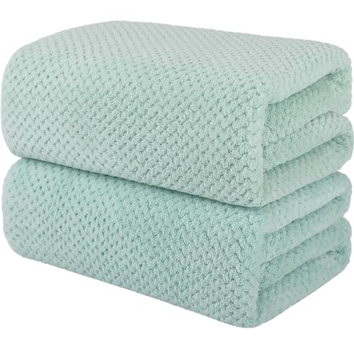 2 Pack Bath Towel Set, Lightweight Waffle Bath Towel Set, Microfiber Super Soft Highly Absorbent, Sturdy Quick Drying Towels for Bathroom, Gym, SPA, Yoga (2 Piece 27" x 55", Green) - color: Green, size: 27 x 55 Inch