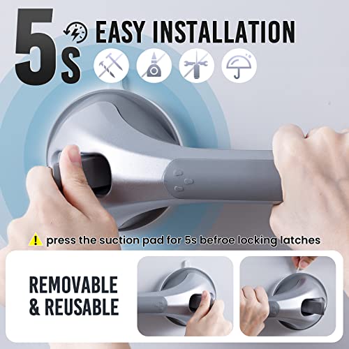 TAILI Shower Grab Bar 2 Pack 16 Inch Suction Grab Bars for Bathtubs & Showers, Heavy Duty Shower Handle Removable Shower Handrails for Elderly and Seniors, No Drilling Waterproof, Silver,G9 - color: Silver, size: 16.8"