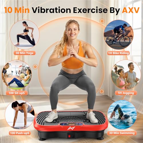 AXV Vibration Plate Fitness Platform Exercise Machine Vibrating Shaking Full Body Shaker Workout Vibrate Stand Shake Board Sport for Weight Loss Fat Burner for Gym Home Office - color: BT.PRO.RED