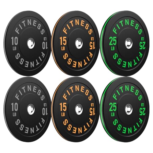 HANDBODE 2-Inch Weight Plates High Bounce, Olympic Bumper Plate Set 45/100/160/190/260/300lb, Colored Weight Plates Set for Home Gym, Barbell Weights Rubber Strength Training Plate for Weight Lifting - size: 100 lb Set (Pair of 10, 15, 25 lb), style: Stri