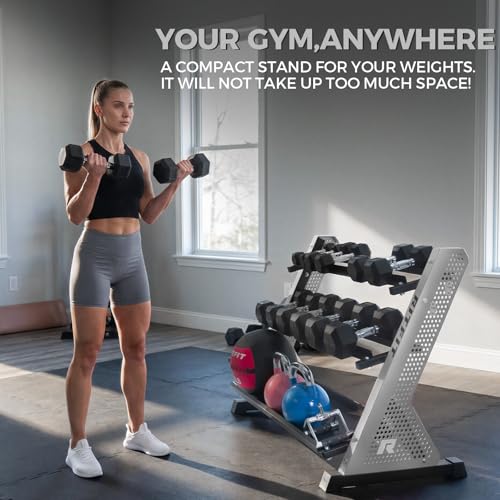 RitFit Rubber Hex Dumbbell Set with 3-Tier Dumbbell Rack,350-780LB Hand Weight Set with Anti-Slip Grip,1000LB Capacity Heavy Duty Steel Weight Storage Rack for Home Gym - color: Silver