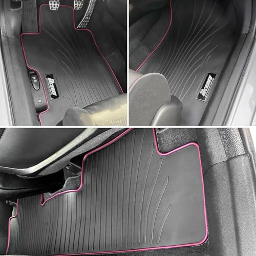 Fit 2006-2011 Honda Civic Coupe & Sedan Floor Mat Black w/Pink Edge | IKON MOTORSPORTS, All Weather Easy Clean Interior Car Carpets Full Set 3 Pieces - color: Black W/ Pink Edge