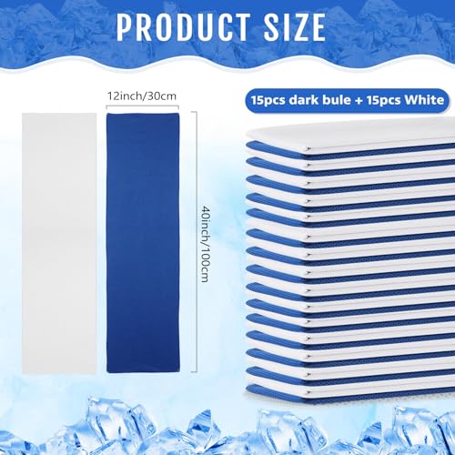 Hosuly 30 Pack Cooling Towels, 40"x12" Ice Breathable Soft Chilly Sweat Rag Microfiber Workout Rags for Gym Cooling Towels for Neck and Face for Yoga Golf Sport Running - color: Dark Blue, White