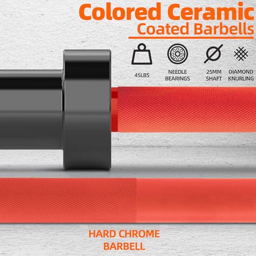 Fitvids Olympic Cerakote Barbell for Home & Commercial Gyms, 190K PSI Tensile Strength Rated for up to 1500LB Capacity - color: Red
