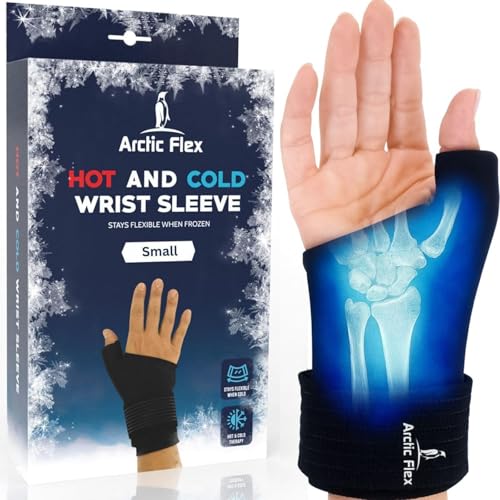 Arctic Flex Wrist & Thumb Ice Pack Wrap - Extra Strength Hot & Cold Therapy | Reusable Hand Freeze Sleeve - for Arthritis, Carpal Tunnel, Surgery, & Pain Relief (Fits Left & Right) - color: Black, size: Small
