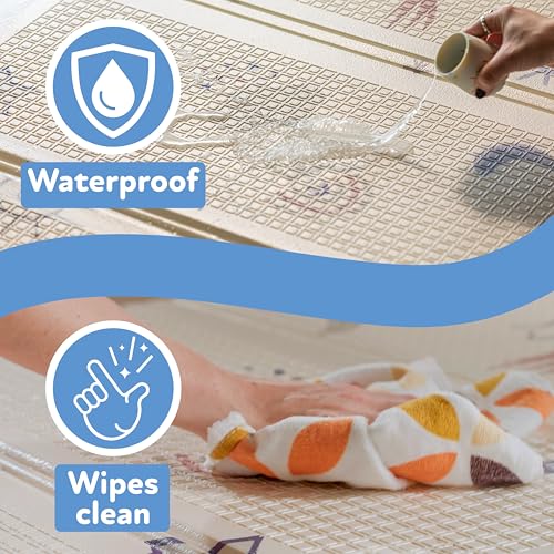 Nuby Reversible Baby Floor Mat - Foldable and Lightweight Foam Infant Play Mat - 77" x 58" - Easy Storage and Travel - Hot Air Balloons/Stripes - style: Hot Air Balloons