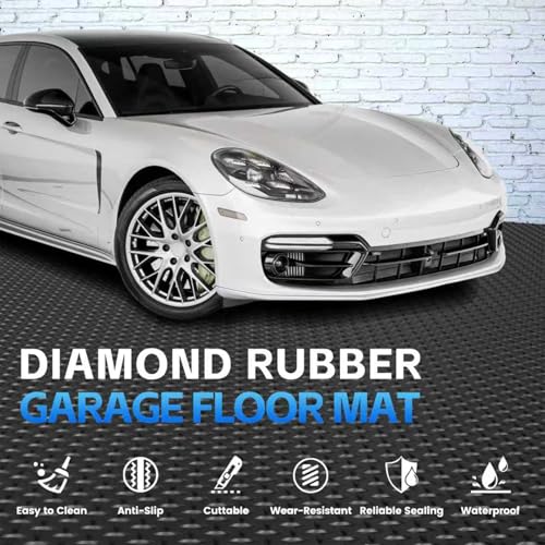 StellarStar 10x25 FT Garage Floor Mat, 2.8mm Thickened PVC Flooring Roll for Under Car, 250 SQFT Diamond Plate Black Garage Mats for Garage, Warehouse, Basement, Factory, Trailer (Include Tapes) - color: Black, size: 10x25 FT