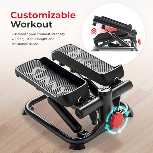 Sunny Health & Fitness Mini Stepper w/LCD Monitor & Adjustable Step Height | Fully Assembled, Stable Frame Design, Home Cardio Training, Hydraulic Stepper, Fits Everywhere, Resistance Bands Option - color: Black