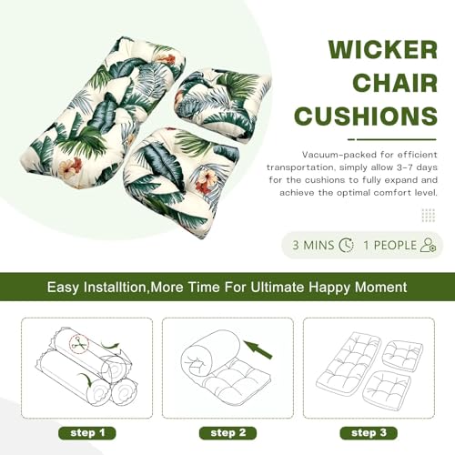 Wicker Chair Cushions Set, 2 U-Shaped Cushions & 1 Loveseat, Waterproof Outdoor Loveseat Cushion for Patio Furniture, Settee Bench Pad All Weather,Hawaiian - color: Hawaiian