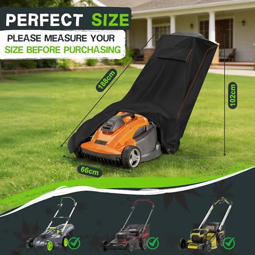 Patio Lawn Mower Covers,Anti-UV Protector Lawnmower Storage Cover with Air Vents and Elastic Straps,Outdoor Weatherproof Push Lawn Mower Cover-Black（Push-74"L x 26"W x 40"H） - size: Push-74"L x 26"W x 40"H