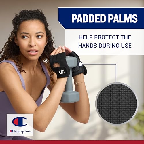 Champion Fingerless Gloves for Women Workout Gloves with Padded Palm & Wrist Support, Breathable Mesh Fabric - size: Small-Medium