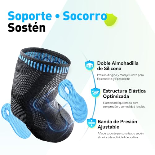 AGPTEK Elbow Compression Sleeve with 2 Gel Pads, Pain Relief Elbow Brace Tendonitis and Tennis Golfer's Elbow, Breathable Arm Sleeve Support for Tennis, Golf, Basketball, Weightlifting, M - size: M