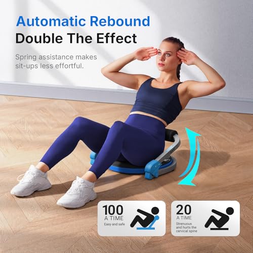 MERACH Ab Machine, Sit Up Exercise Equipment with 3 Adjustable Resistance Levels, Automatic Rebound Ab Crunch Machine for Core Workout, Ab Workout Equipment for Stomach - style: Round(Blue)
