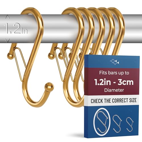 6-Pack Metal S Hooks for Hanging – Heavy-Duty S-Shaped Hook with Safety Buckle – Fits Bars up to 1.2 in – Anti-Drop S-Hooks for Closet, Wardrobes & Storage – Golden (Large) - color: Rose Gold, size: Large - 1.2In Diameter