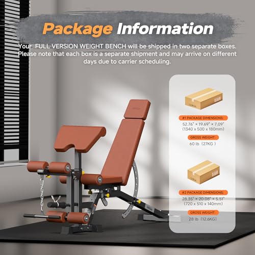 Adjustable Weight Bench with Transport Wheels for Home Gym - color: Full - Black/Brown