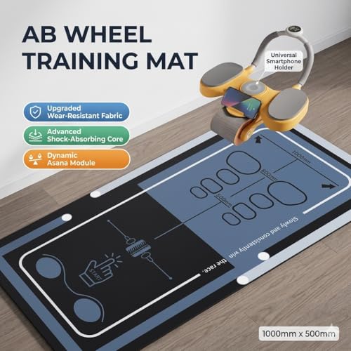 Extra Large Ab Roller Mat 200x60cm – 7mm Thick Non-Slip Exercise Mat with Storage Bag, Sound Insulation Workout & Yoga Mat for Ab Roller Wheel, Pilates, Home Gym Floor Protection