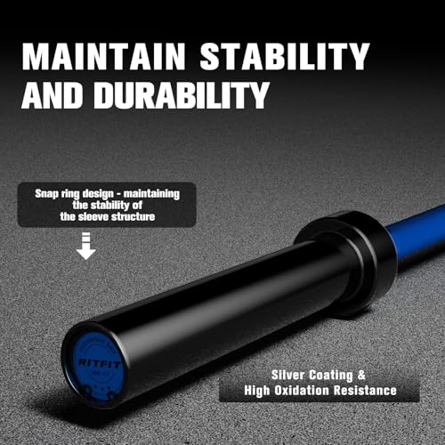 RitFit Barbell Weight Set - 4/6FT Olympic Barbell with Weight Plates (55-115LB Total) - Weightlifting Equipment for Squats, Curls, Deadlifts, Presses, Hip Thrusts - color: Black/Blue, size: 6FT With 245LB Plates